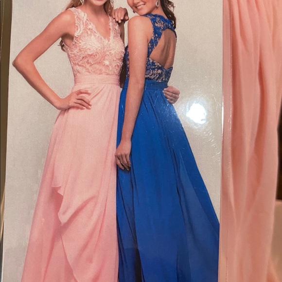 Blush Lace Chiffon Prom Long Dress Size 6 - Picture 7 of 7